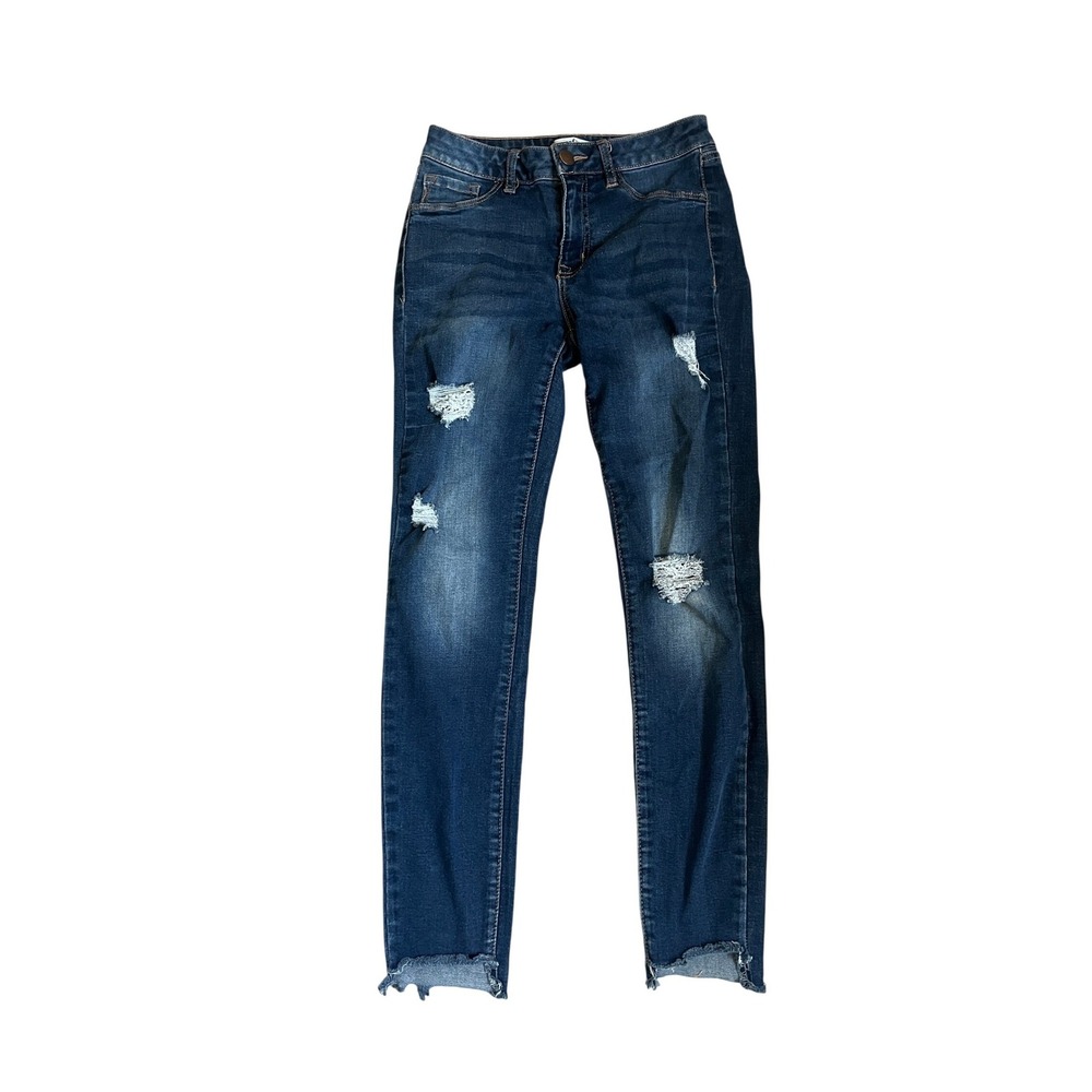 Refuge‎ Skinny Jeans Womens 2 Distressed Dark Wash Raw Hem Denim Everyday Casual